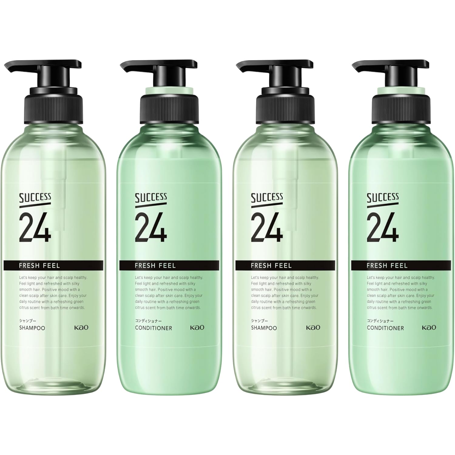 乐天商城 - 花王 サクセス24 フレッシュフィールシャンプー 本体 400ml + フレッシュフィールコンディショナー 本体 400ml 各2個セット 8LINK