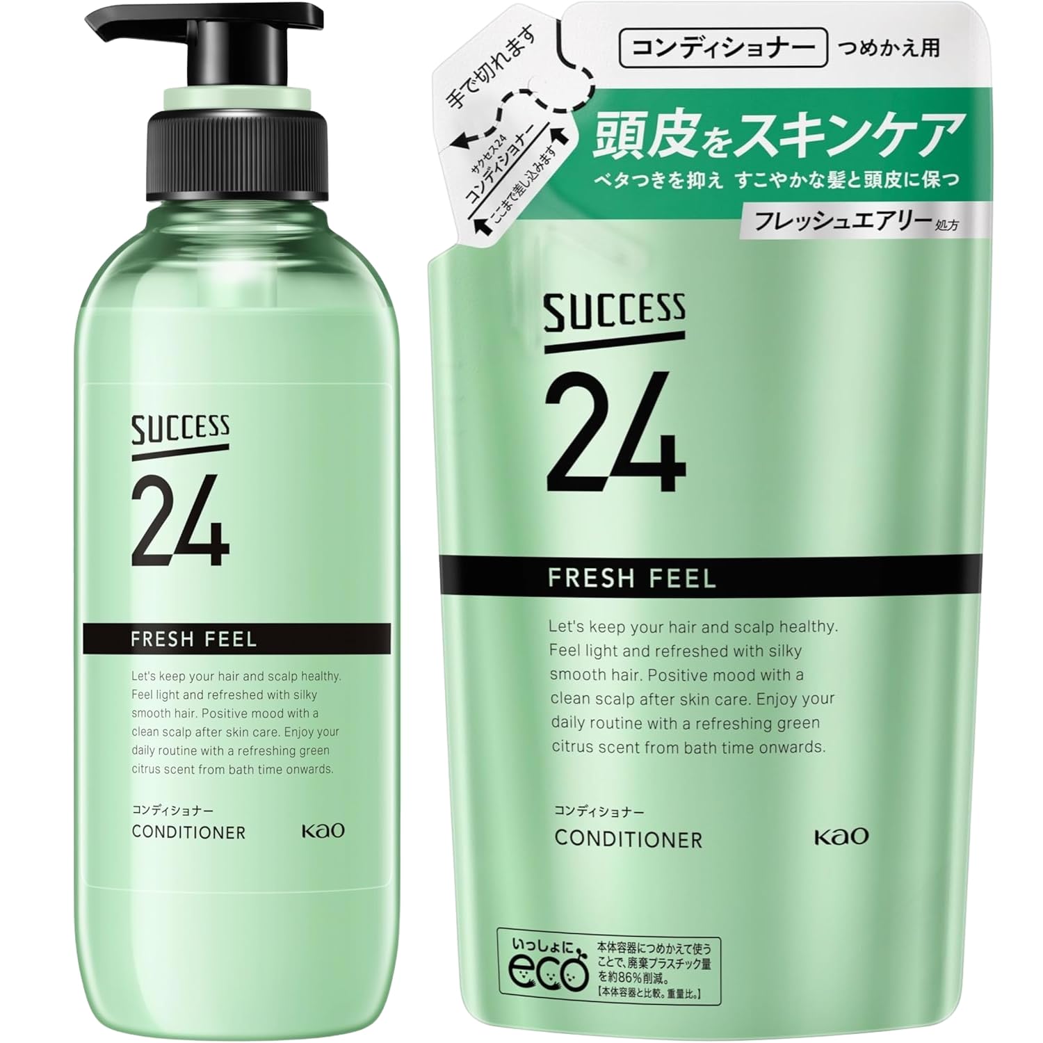 乐天商城 - 花王 サクセス24 フレッシュフィールコンディショナー 本体 400ml + つめかえ用 320ml 本体1個+詰め替え1個セット 8LINK