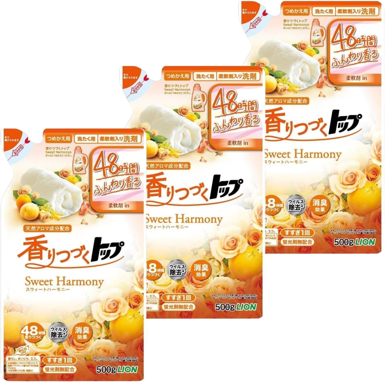 乐天商城 - ライオン 香りつづくトップ Sweet Harmony スイートハーモニー 詰替500g 8LINK 詰め替え3個セット