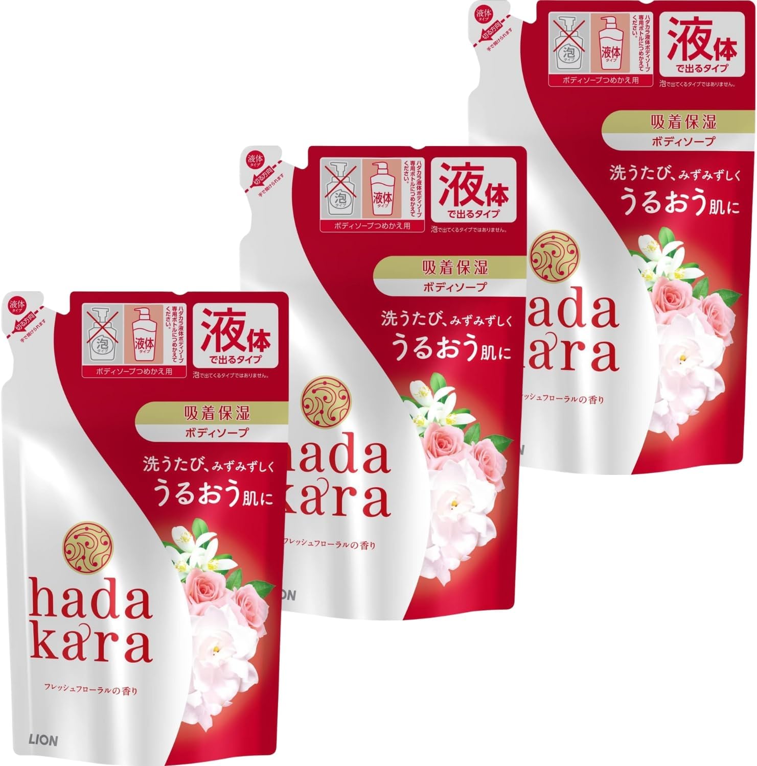 ライオン ハダカラ(hadakara) ボディソープ 泡 フローラルブーケの香り 詰め替え 360ml 8LINK 詰め替え3個セット