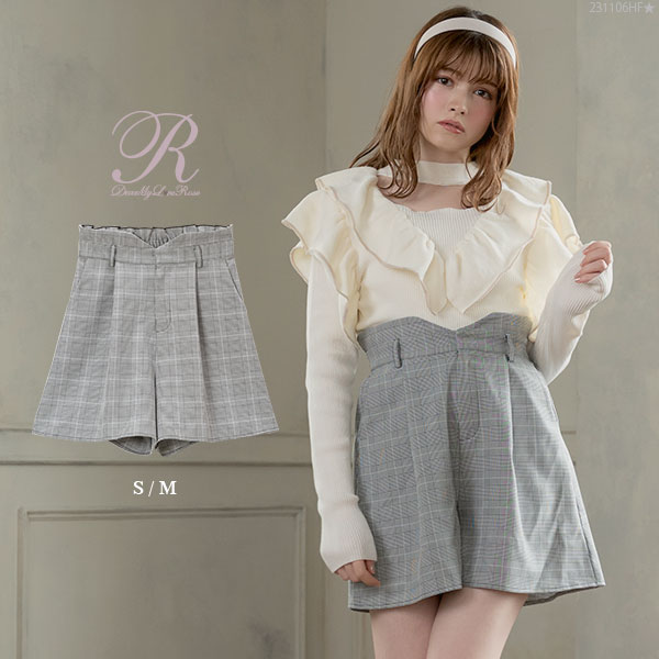 ハイウエストシンプルショートパンツ レディース ボトム パンツ ショートパンツ キュロットパンツ Rose DearMyLove 春 夏 秋 冬 ピンクブラウン ブルーグレー ブラック ブラックチェック S M L LL 3L 大きいサイズ フレ