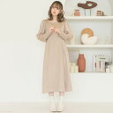 2WAYボリュームスリーブワンピース レディース ワンピース パフスリーブ シンプル スタイルアップ 前後2way ベージュ オレンジ カーキ グリーン ガーリ...