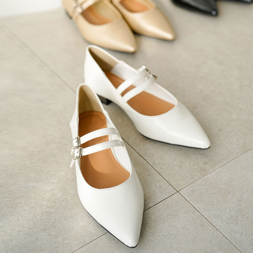 【SALE】ダブルストラップパンプス 靴 パンプス ポインテッドトゥ カジュアル rectangle 春 夏 アイボリー ブラック ゴールド S M L ストラ...