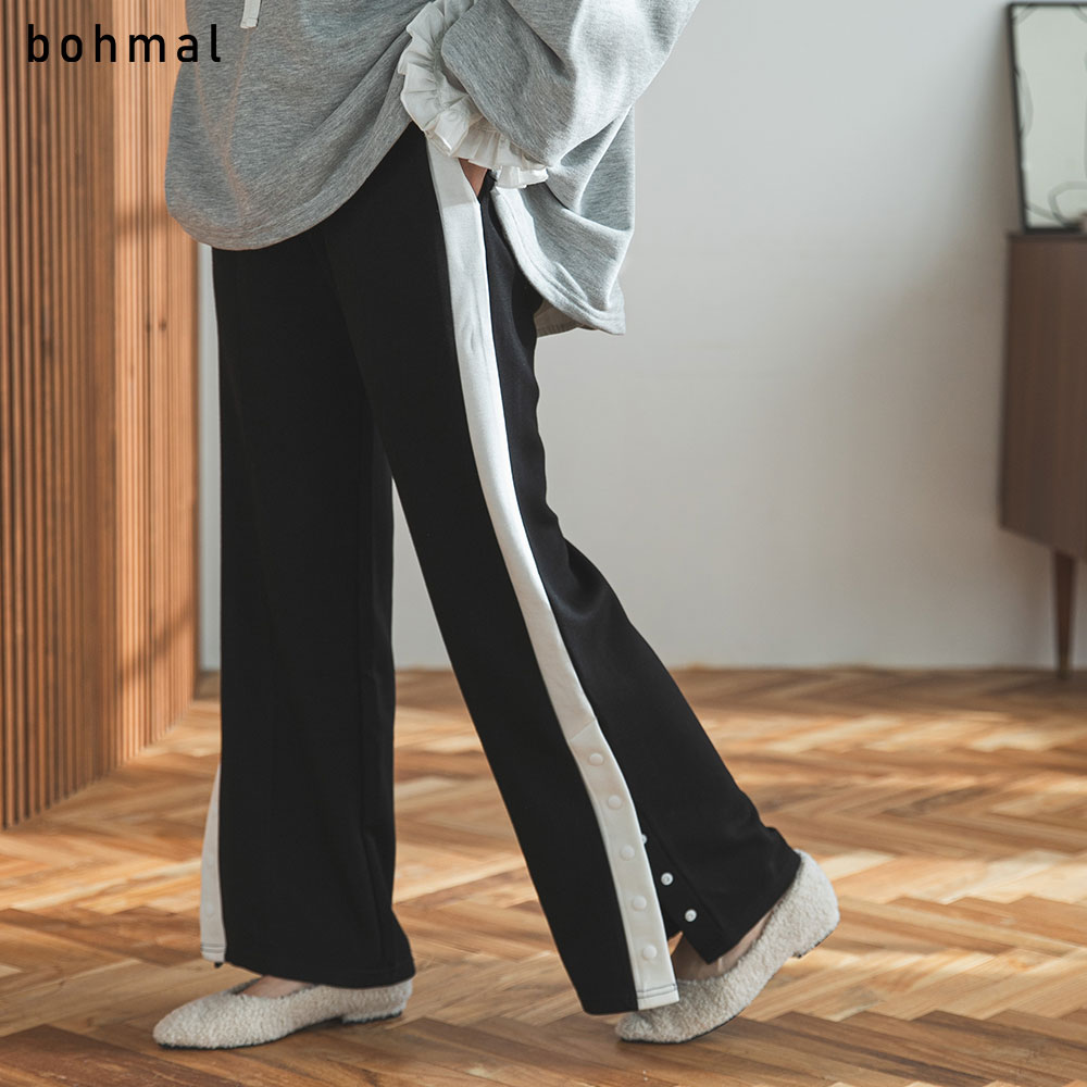 ポンチセミフレアラインパンツ レディース ボトム パンツ ブーツカット フレアパンツ フルレングス ベーシック bohma…