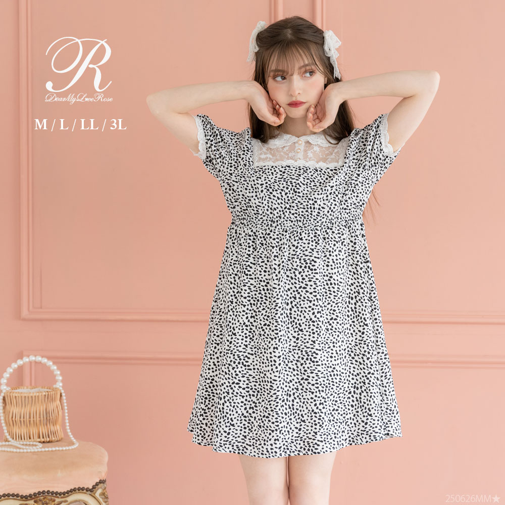 【SALE】アソート柄ヨークレースおめかしレトロワンピース レディース ワンピース ブラウス シャツワンピース 半袖 Rose DearMyLove 春 夏 シ...
