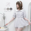 【SALE】 丸襟フリルガーリーセットアップ レディース トップス ブラウス シャツ チュニック 半袖 Rose DearMyLove 春 夏 ブルーグレー チャコール ブラック S M L LL 3L 大きいサイズ フレンチガーリー 量産型 夢展望