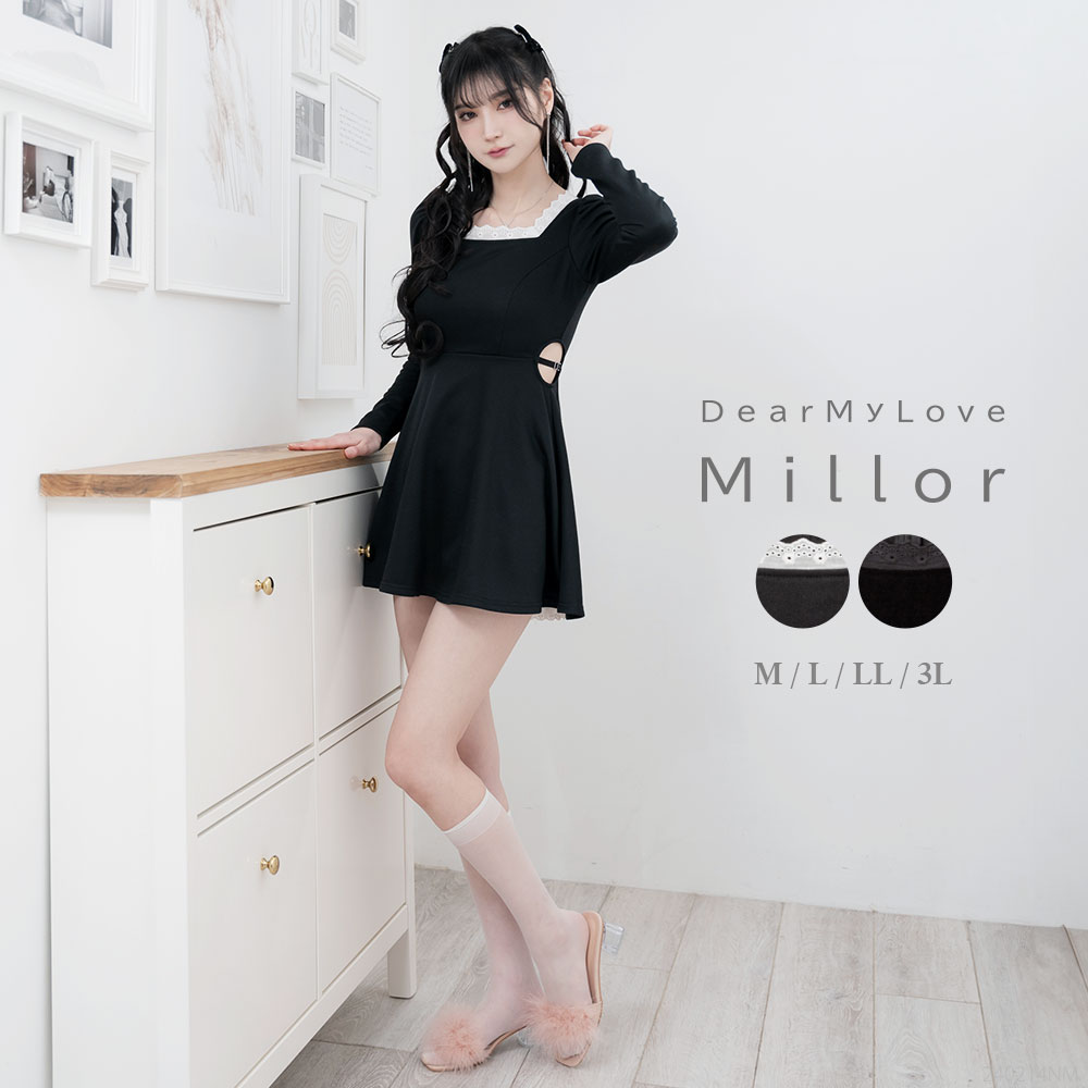 クラシカルミニドレス レディース 秋 冬 ブラック ホワイト オールブラック M L LL 3L DearMyLove millor あざとい デート 量産型 大人ガーリー オトナフレンチガーリー ミニワンピース クラシ…