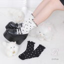 ハートドットショートソックス レディース 靴下 靴関連 春 夏 秋 冬 アイボリー ブラック 23-25cm DearMyLove Rose フレンチガーリー 量産型 ドット メロウ すっきり見える モノトーン シンプル 柄 チラ見せ 夢展望