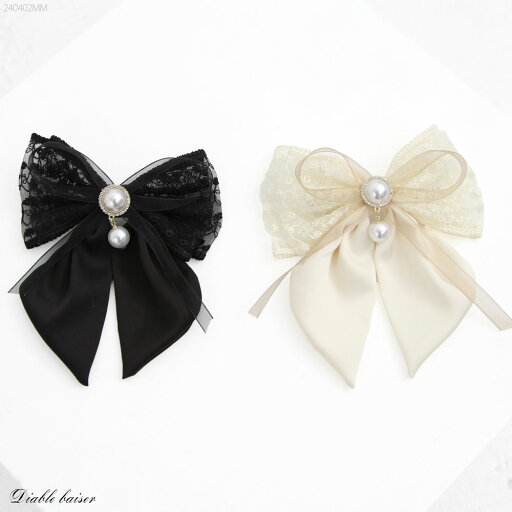【SALE】 レースサテンフェミニンリボンバレッタ 【SALE】 レースサテンフェミニンリボンバレッタ