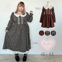 【4L~6L】レースフリルクラシカルチェックワンピース