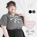 【4L-6L】リボン付角襟シャツブラウス
