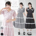 選べる柄ティアードレースワンピース【大きいサイズ有り】 レディース ワンピース ティアード パフスリーブ 花柄 リボン柄 ギンガムチェック 襟 レース ピンク ブラック フレンチガーリー 夢展望 DearMyLove Rose