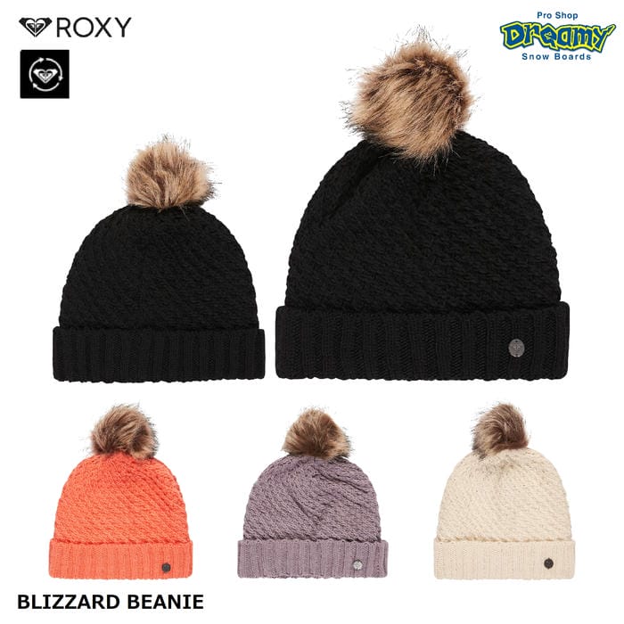 ROXY BLIZZARD BEANIE ERJHA04415 ビーニー フリースライナー裏地 折り返し フェイクファー ポンポン ..