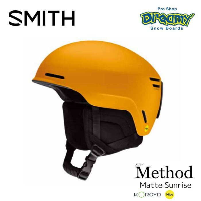 メーカー希望小売価格はメーカーカタログに基づいて掲載しています商品説明モデル名SMITHMETHOD MIPS定価：28500+(税)サイズM(55-59cm) , L(59-63cm)カラーMATTE SUNRISE詳細SMITH のヘルメットアイコンMaze/Allureをアップデート。その名を ”Method”と冠した。最大トピックはコロイドの搭載。コロイドを加えたインモールド・コンストラクションによりプロテクションをさらに強化。Maze/Allureの人気のひとつであるフィット感、軽さもさらに改良を加えた。内部のモールドデザインも変わり今まで以上に多くの日本人にフィット感がアップ。ゲレンデ、パーク、BC、フリーライド… コロイド/ MIPS 搭載により”Method”と共に今までトライすることを躊躇ったあなたのスリルを超えてほしい。※注意事項●返品について●お客様都合によるご注文後の返品・キャンセル・交換は一切受け付けておりませんので、予めご了承下さい。●商品画像について●撮影状況、PC状況により、色合いが若干異なる場合がありますので、ご了承の上ご購入ください。●商品欠品について●掲載されている全ての商品は実店舗・他のネットショッピングでも販売しております。ご注文を承り次第在庫を確保しますが、完売の際はご容赦下さい。&nbsp;●送料について●合計金額13,000円以上(税抜）は送料無料となりますが、北海道・沖縄・離島等の場合、別途送料が必要となります。&nbsp;