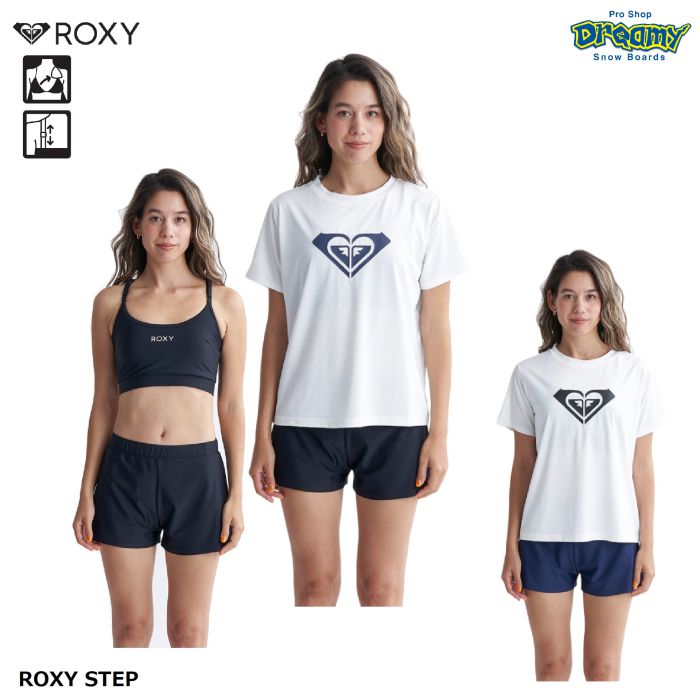 楽天DREAMYROXY ロキシー ROXY STEP RSW241008 水着 3点セット ラッシュTシャツ ブラトップ ボトム バッククロス インナーショーツ付きキュロット スイムウェア 正規品