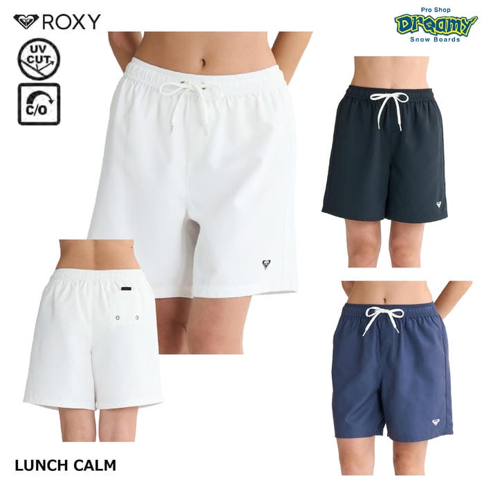Rakuten - ROXY LUNCH CALM RBS255013 ボードショーツ UVカット 塩素対応 ミッドレングス ゴム ドローコード バックポケット 刺繍 ロゴ 水着 スイムウェア ロキシー 正規品