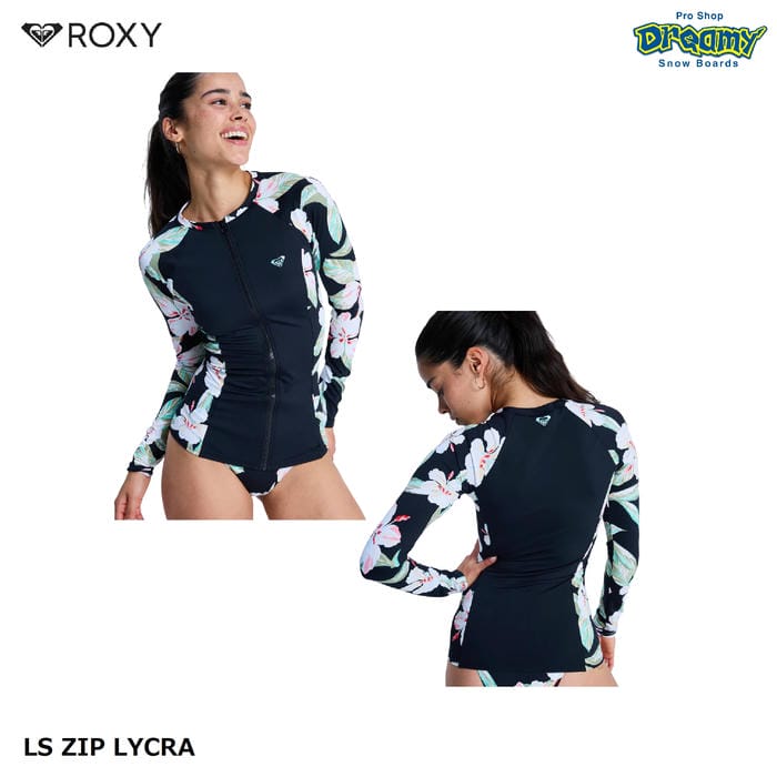 Rakuten - ROXY LS ZIP LYCRA ERJWR03898 ラッシュガード ジップアップ 長袖 ラグランスリーブ UVカット 花柄 刺繍 ロゴ サーフィン 水着 スイムウェア ロキシー 正規品