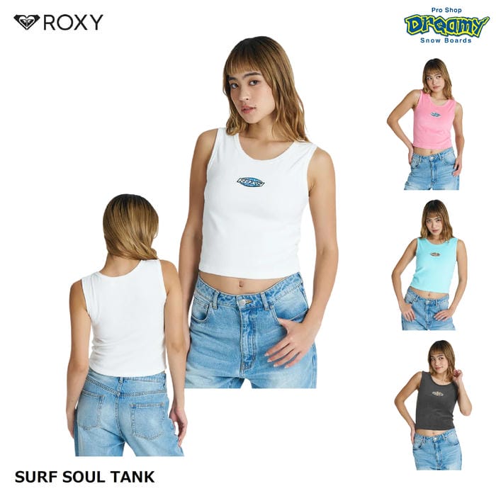 ROXY SURF SOUL TANK RSL262029 タンクトップ クロップド丈 パイル素材 タイト コンパクトシルエット ハイビスカス柄 シリコンワッペン..