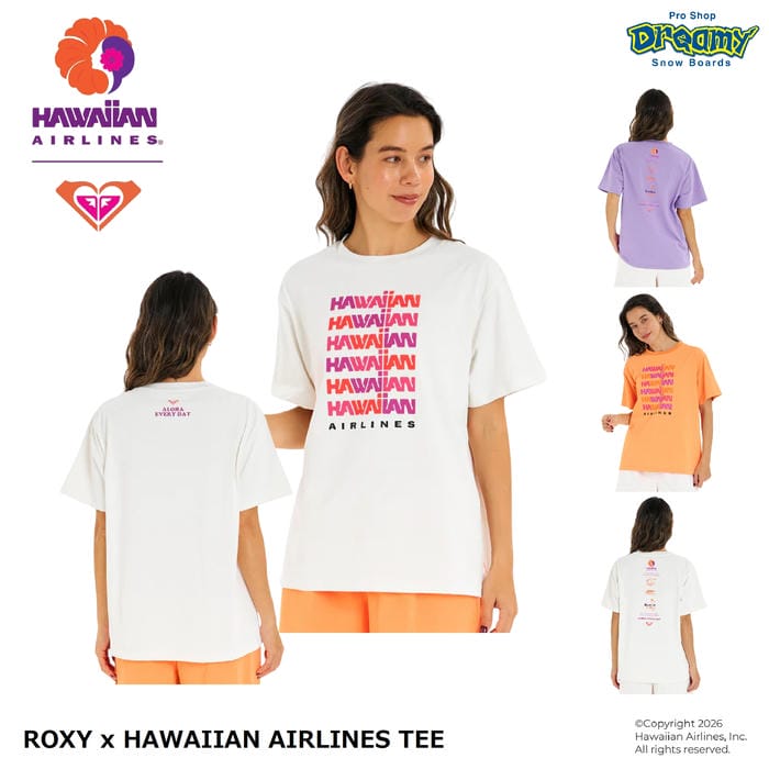 乐天商城 - ROXY x HAWAIIAN AIRLINES TEE RLY262023 ラッシュガード Tシャツ 半袖 遮熱 UVカット 速乾 水陸両用 塩素対応 接触冷感 コットンライク ロゴ ロキシー 正規品