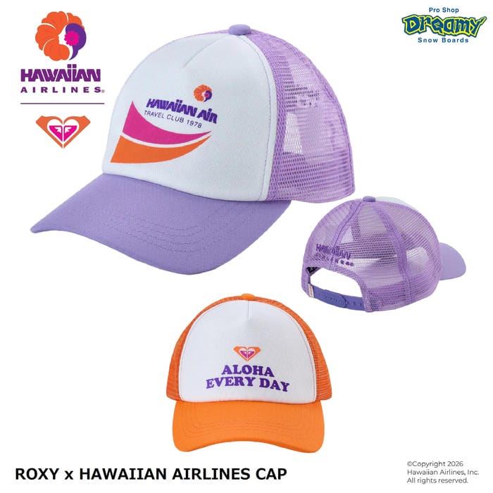 乐天商城 - ROXY x HAWAIIAN AIRLINES CAP RCP262308 キャップ メッシュ 5パネル スナップバック カーブブリム 深めシルエット プリント 刺繍 ロゴ ロキシー 正規品