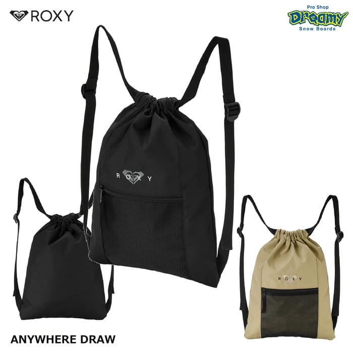 乐天商城 - ROXY ANYWHERE DRAW RBG262301 ナップサック ファスナー付きメッシュフロントポケット 長さ調整可能テープストラップ 600PU 刺繍 ロゴ リュック ロキシー 正規品