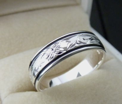 【kapua ハワイアンジュエリー DREDLINE】hr-010 6mmブラックボーダーリング レディース メンズ silver925 シルバー925 シルバ...