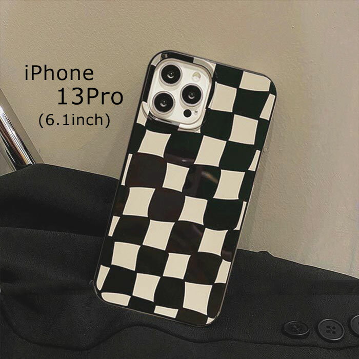 乐天商城 - iPhone13Pro 6.1 チェッカーボード ウェーブ ケース カバー 韓国 人気 おしゃれ モノクロ 白黒 ブラック チェック iPhone 13Pro かわいい 軽量 TPU メンズ レディース