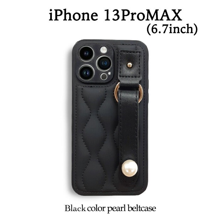 乐天商城 - iPhone13ProMAX 6.7 ケース ベルト パール お洒落 キルティング 韓国 TPU かわいい iPhone 13 ProMAX ベルト付き クッション スタンド おしゃれ 軽量 スマホスタンド ソフト TPU Black color