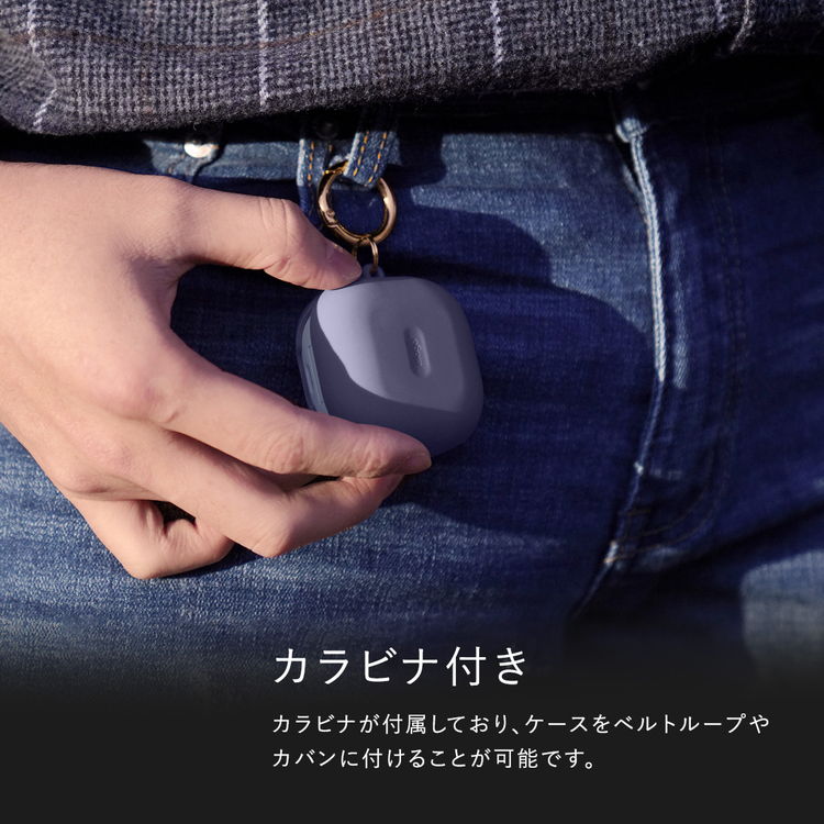 Galaxy Buds Live ケース シリコン カラビナ 付き 耐衝撃 薄型 ケースカバー 衝撃 吸収 シンプル ソフト カバー 傷防止 落下防止 キズ防止 保護 アクセサリー Qi ワイヤレス 充電 対応 Samsung Galaxy Buds Live elago HANG CASE お取り寄せ