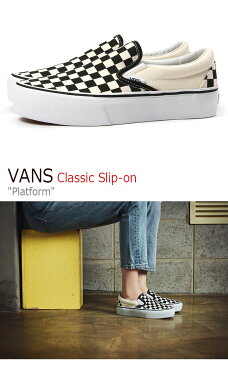 バンズ スニーカー VANS レディース 厚底 チェッカーボード CHECKERBOARD プラットフォーム PLATFORM スリッポン SLIP-ON ブラック BLACK ホワイト WHITE VN00018EBWW シューズ