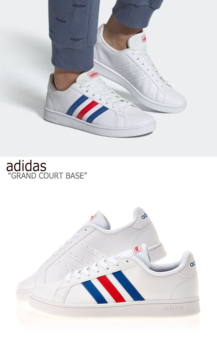 アディダス スニーカー adidas メンズ GRAND COURT BASE グランドコートベース WHITE BULE RED ホワイト ブルー レッド EE7901 シューズ 【中古】未使用品