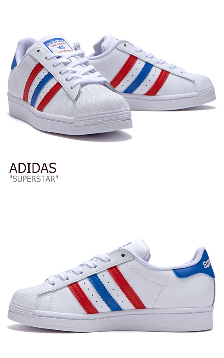 アディダス スーパースター スニーカー adidas メンズ レディース SUPERSTAR スーパー スター WHITE ホワイト BLUE ブルー RED レッド FLADAA1U66 FV3033 シューズ 【中古】未使用品