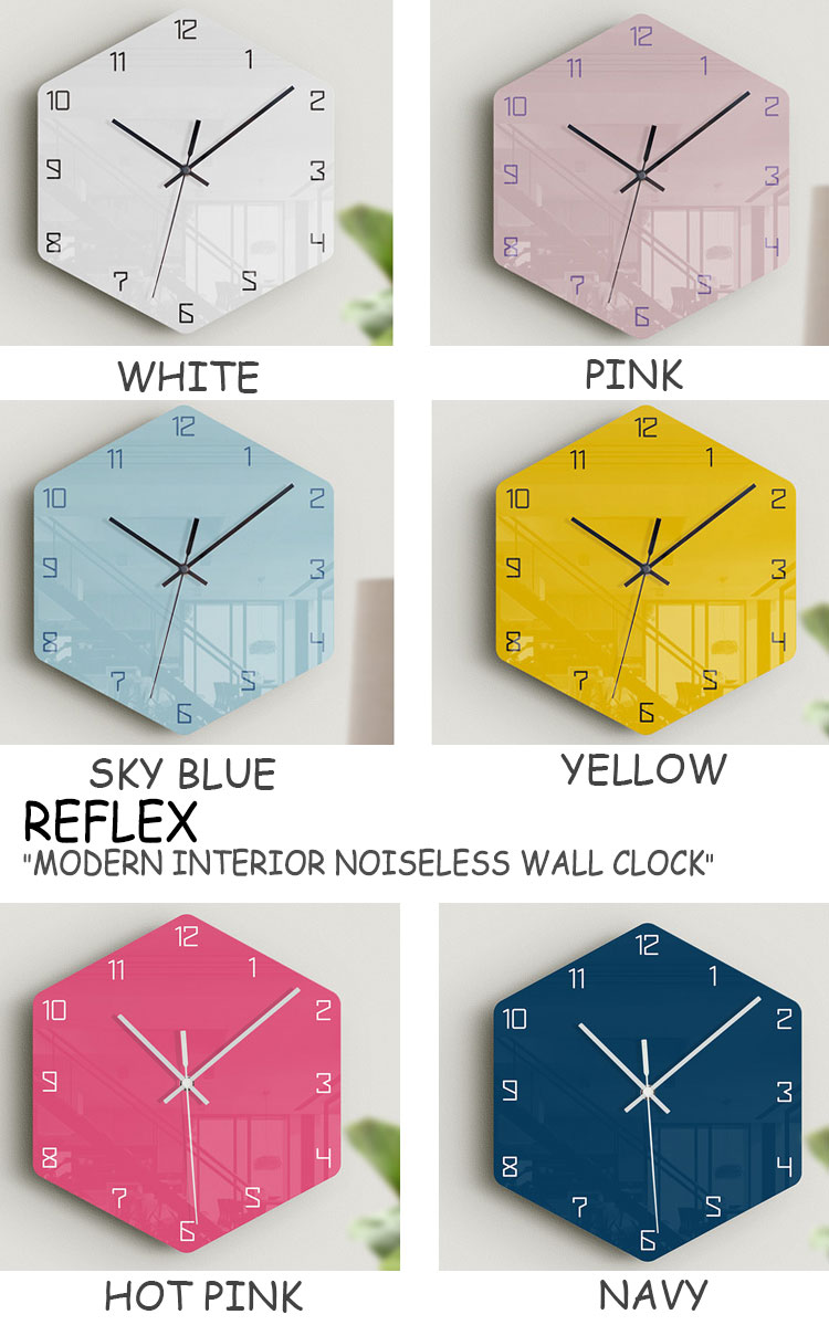 【即納カラー有】リフレックス 壁掛け時計 REFLEX MODERN INTERIOR NOISELESS WALL CLOCK モダン インテリア ノイズレス ウォール クロック WHITE ホワイト PINK ピンク SKY BLUE スカイブルー YELLOW イエロー HOT PINK ホットピンク NAVY ネイビー 韓国雑貨 1151772 ACC [2]