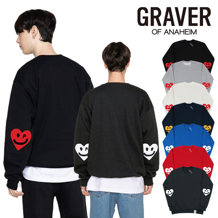 O[o[ g[i[ GRAVER K̔X Elbow Drawing Heart Smile White Clip Sweatshirt G{[ h[CO n[g X}C zCgNbv XEFbgVc S7F G(W)-MG-35-BK/GY/NY/IY/RD/CL/CB EFA