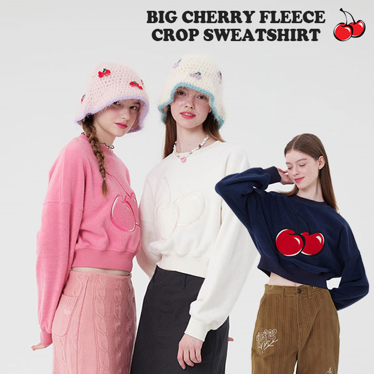 キルシー トレーナー KIRSH 正規販売店 BIG CHERRY FLEECE CROP SWEATSHIRT ビッグ チェリー フリース クロップ スウェットシャツ NAVY ネイビー PINK ピンク IVORY アイボリー KKQWCTM503M ウェア