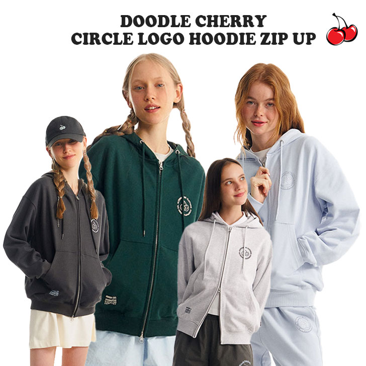 キルシー パーカ KIRSH 正規販売店 DOODLE CHERRY CIRCLE LOGO HOODIE ZIP UP ドゥードゥル チェリー サークル ロゴ フーディー ジップアップ GRAY グレー SKY スカイ GREEN グリーン CHARCOAL チャコール KDRSCJJ521M ウェア