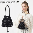 HOLLY LOVES LOVE 巾着バッグ ホリー ラブズ ラブ 正規販売店 HEART MINI BAG ハート ミニバッグ Black Cubic ブラック キュービック 韓国ブランド 韓国ファッション ハンドバッグ かわいい バッグ