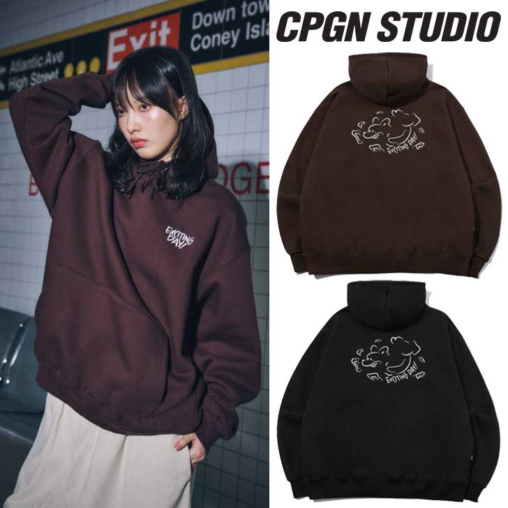 Rp[j N p[J[ CPGN STUDIO_COMPAGNO K̔X Y fB[X Exciting Day Embroidery Hoodie GLTCeBO f[ GuC_[ t[fB[ BLACK ubN BROWN uE C23FD83/4 EFA