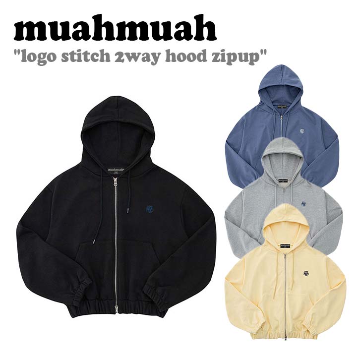 AA p[J[ muahmuah [A[A fB[X Logo Stitch 2way Hood Zipup S XeBb` 2EFC t[h WbvAbv GRAY O[ BLACK ubN YELLOW CG[ BLUE u[ MUJK24103 EFA