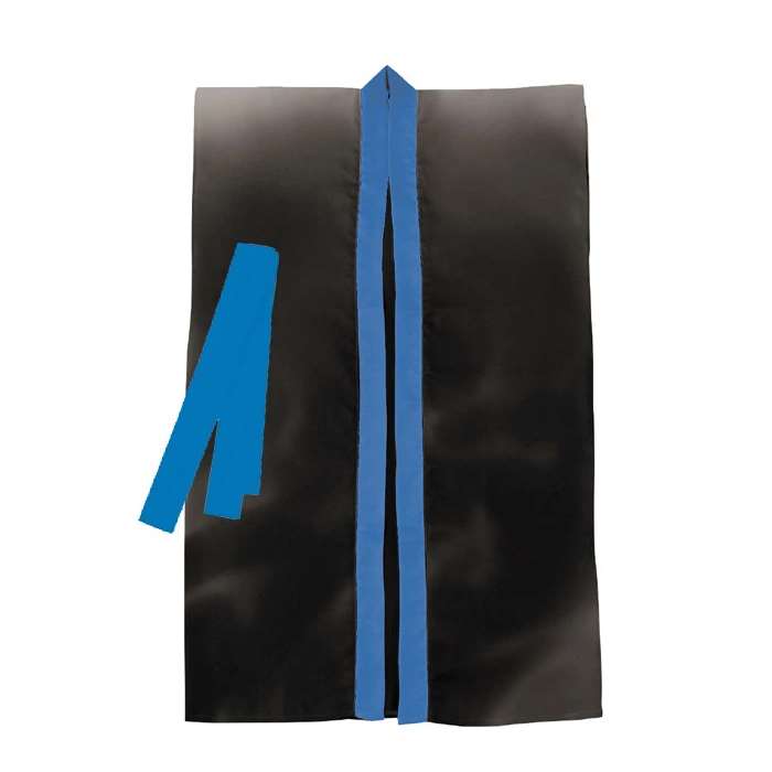 サテンロングハッピ ハチマキ付（黒x青襟 Jサイズ）幼児～小学校低学年向け 半被 運動会 体育祭 衣装 ダンス 踊り チーム イベント アーテック 14428