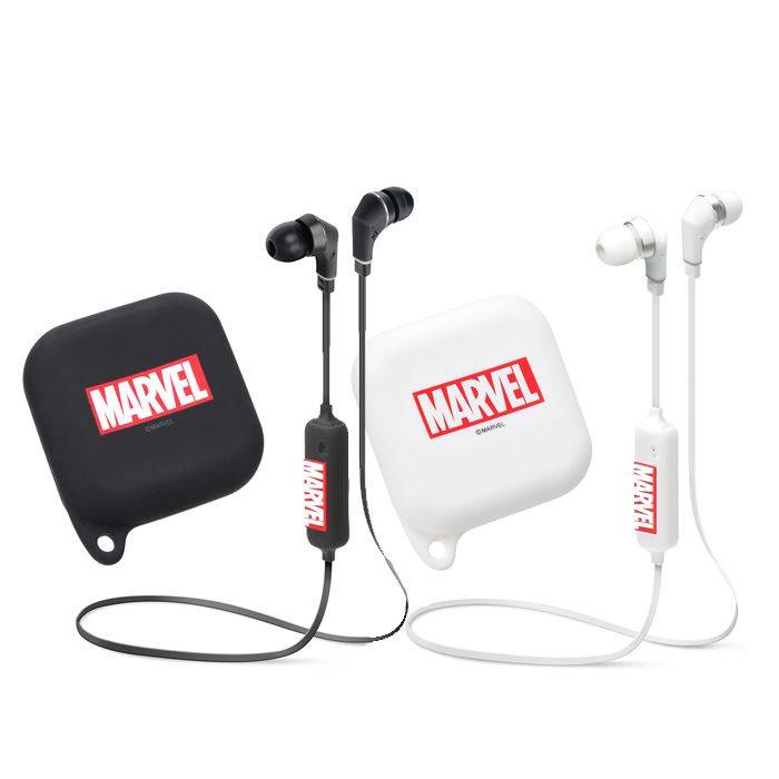 Bluetooth 4.1搭載 ワイヤレス イヤホン ブルートゥース マーベル MARVEL シリコンポーチ ワイヤレスイヤホン ロゴ ブラック レターパック