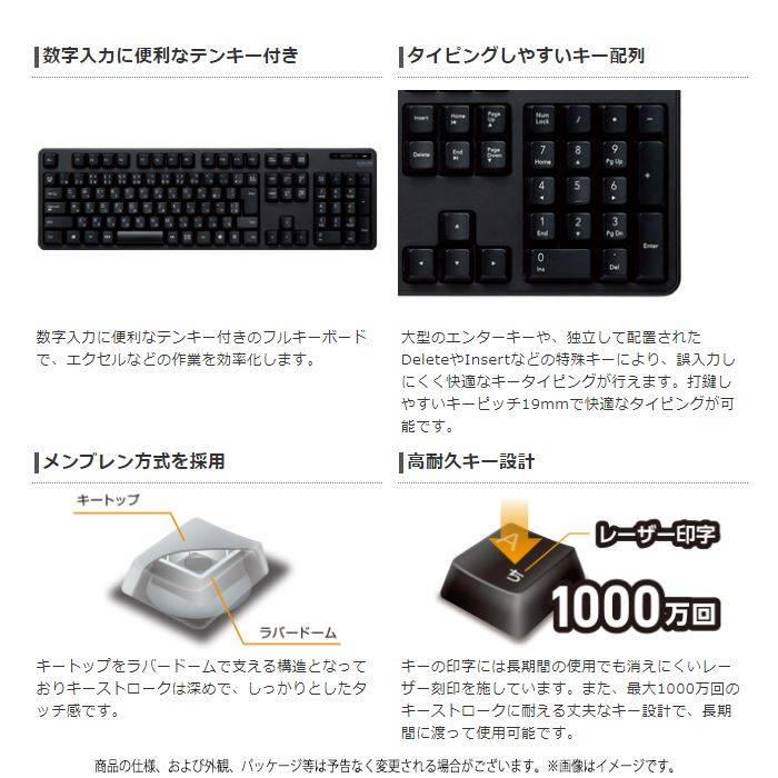 スマホカバー専門店 ドレスマの【代引不可】キーボード 無線キーボード ワイヤレス フルキーボード メンブレン式 テンキー有 マウス付 ブラック エレコム TK-FDM106MBK｜アングル3