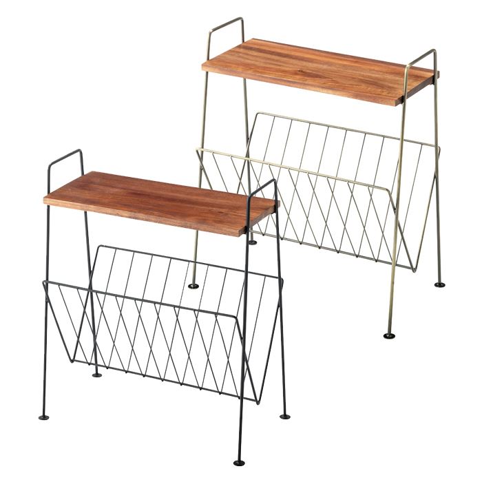 【北海道・沖縄・離島配送不可】【代引不可】サイドテーブル 木製 アイアン テーブル 高さ45cm マガジンラック付 シンプル おしゃれ 東谷 AKB-435