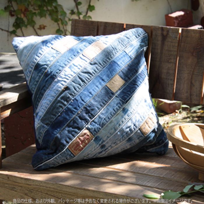 【北海道・沖縄・離島配送不可】【代引不可】クッション 45x45cm デニム パッチワーク デザイン 正方形 インテリア おしゃれ 東谷 TTC-331B [2]