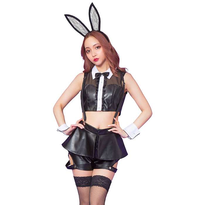 HW ビターブラック サスペンダーバニー コスチューム レディースサイズ 女性 ハロウィン コスプレ 衣装 仮装 変装 バニーガール セクシー セパレート クリアストーン 4560320892540
