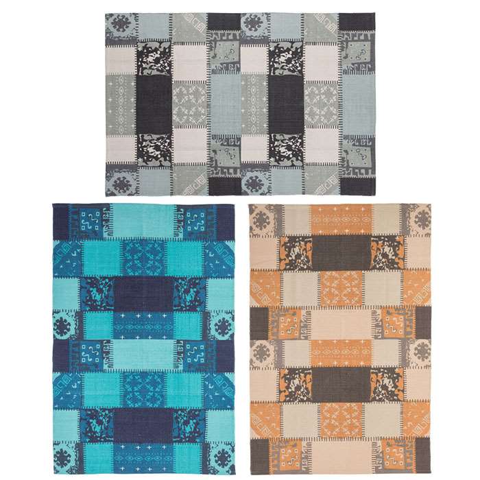 【北海道・沖縄・離島配送不可】【代引不可】ラグ コットンラグ 130x190cm パッチワーク風デザイン カーペット 長方形 デザインラグ 敷 インテリア 室内 部屋 模様替え 東谷 TTR-132