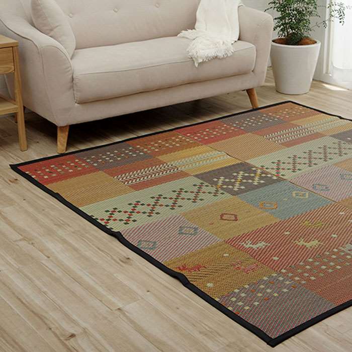 【北海道・沖縄・離島配送不可】【代引不可】い草ラグ 江戸間2畳 約174×174cm 花ござ カーペット い草 ラグ 2畳 ギャッベ柄 裏不織布 抗菌防臭 消臭 IKEHIKO G4337802