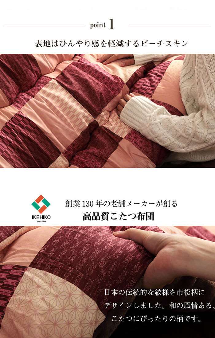 【沖縄・離島配送不可】【代引不可】こたつ布団 長方形 約205×285cm 和柄 市松模様 和紋様 こたつ掛布団 掛単品 IKEHIKO G6032829 [3]