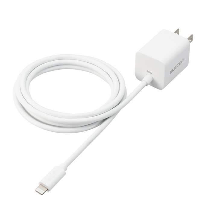 【あす楽】【代引不可】USB Type-C 充電器 ホワイト PD 対応 20W ライトニングケーブル 一体型 1.5m iPhone iPad 他対応 スイングプラグ 小型 軽量 ACアダプター コンセント エレコム MPA-ACLP05WH