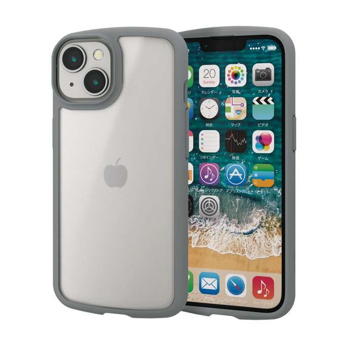 iPhone 14 / 13 ケース カバー ハイブリッド 耐衝撃 衝撃吸収 軽量 薄型 ストラップホール付 背面マットクリア 指紋防止 高透明 TOUGH SLIM グレー エレコム PM-A22ATSLFCSGY